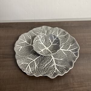Maxcera‎ Cabbage Leaf Chip Dip Serving Dish Fruit Platter Plate Veggie Vegetable